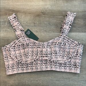 Stylish Pink Tweed Crop Top Wild Fable L